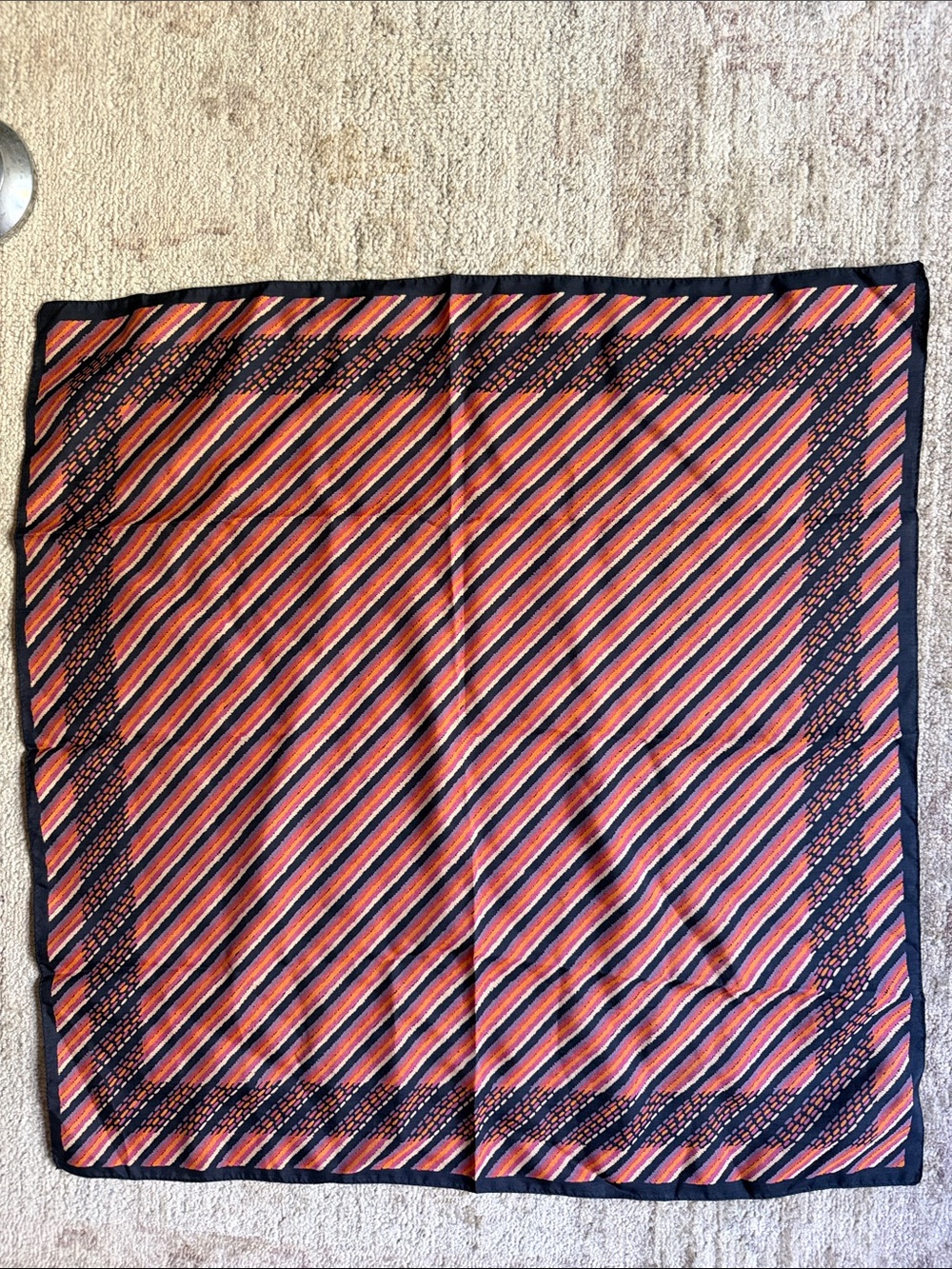 VTG Marshall Field’s Italian Geometric Scarf Black, orange, purple, pink, cream - Picture 5 of 16